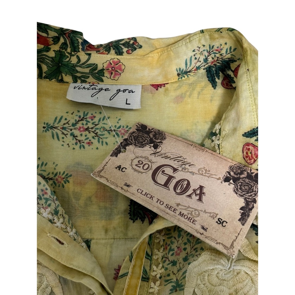 Vintage Goa Women's Yellow Floral Embroidered Tunic Shirt Size L - B13 - Picture 5 of 10